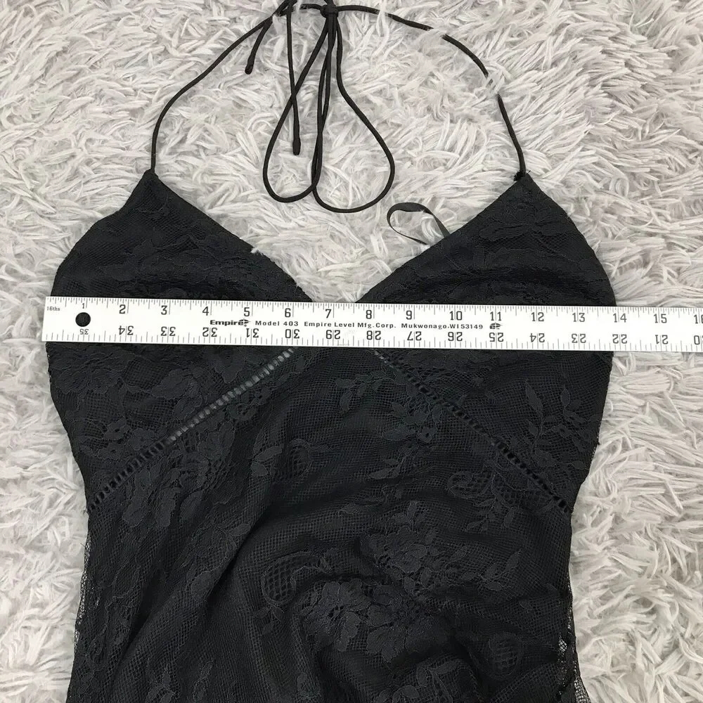X by NBD Black Lace Halter Ellie‎ midi Dress Sheer Skirt Open Back Size 2 NWT